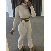 lovely Sexy Turtleneck Backless White Two Piece Pa
