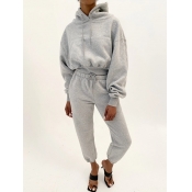 lovely Sportswear Hooded Collar Grey Two Piece Pan