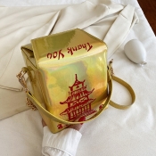 Lovely Street Letter Print Chain Strap Yellow Cros