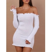 lovely Sweet Dew Shoulder Striped White Mini Dress