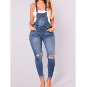 Lovely Trendy Broken Holes Blue Denim One-piece Ju