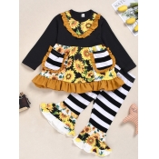 Lovely Sweet O Neck Print Patchwork Black Girl Two