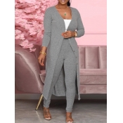 lovely Casual Buttons Design Skinny Grey Two Piece