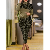 Lovely Casual Mandarin Collar Leopard Print Patchw