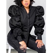 Lovely Vintage Puffed Sleeves Black Coat