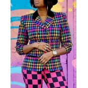 lovely Stylish Turndown Collar Grid Print Multicol
