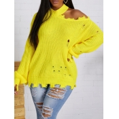 Lovely Trendy Half A Turtleneck Hollow-out Yellow 