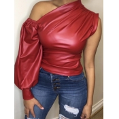 lovely Trendy One Shoulder Hollow-out Red Plus Siz