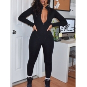 LW Zipper Design Basic Skinny Jumpsuit