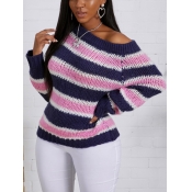 Lovely Casual Striped Loose Pink Sweater
