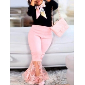 Lovely Trendy O Neck Lace Patchwork Black Girl Two