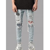 Lovely Men Street Broken Holes Baby Blue Jeans