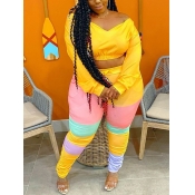 Lovely Sportswear Dew Shoulder Patchwork Yellow Pl