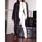 Lovely Sportswear Turtleneck Letter Print Patchwor