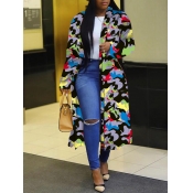Lovely Trendy Turndown Collar Camo Print Long Coat