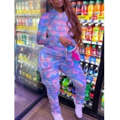 LW Plus Size Hooded Collar Print Tracksuit Set