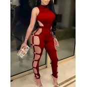 Lovely Sexy Hollow-out Skinny Red One-piece Jumpsu
