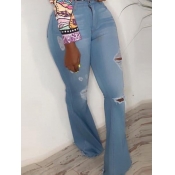 Lovely Casual Broken Holes Blue Plus Size Jeans