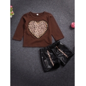 Lovely Casual O Neck Heart Print Coffee Girl Two-p