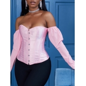 Lovely Sexy Dew Shoulder Skinny Pink Blouse