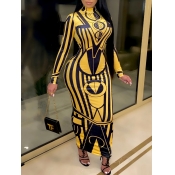 Lovely Trendy Half A Turtleneck Print Skinny Yello