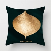 Lovely Cosy Leaf Print Gold Decorative Pillow Case