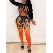 Lovely Stylish O Neck Print Black Two Piece Pants 