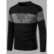 Lovely Casual O Neck Print Patchwork Black Men Swe