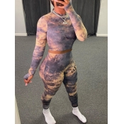 LW Trendy O Neck Tie Dye Grey Two Piece Pants Set