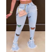 Lovely Trendy Butterfly Print Baby Blue Plus Size 