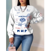 Lovely Leisure O Neck Print Loose White Hoodie