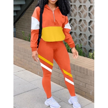 

LW Sportswear Dropped Shoulder Sleeve Patchwork Jacinth Two Piece Pants Set