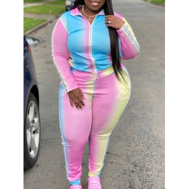 

Lovely Plus Size Gradient Zipper Design Tracksuit Set, Pink