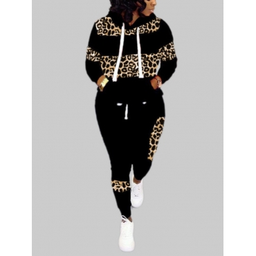 

LW Plus Size Leopard Print Patchwork Tracksuit Sweatsuit Set, Black