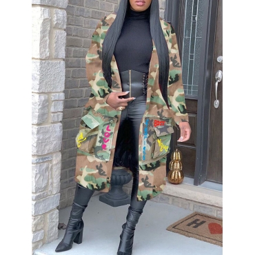 

LW Plus Size Street Turndown Collar Camo Print Coat