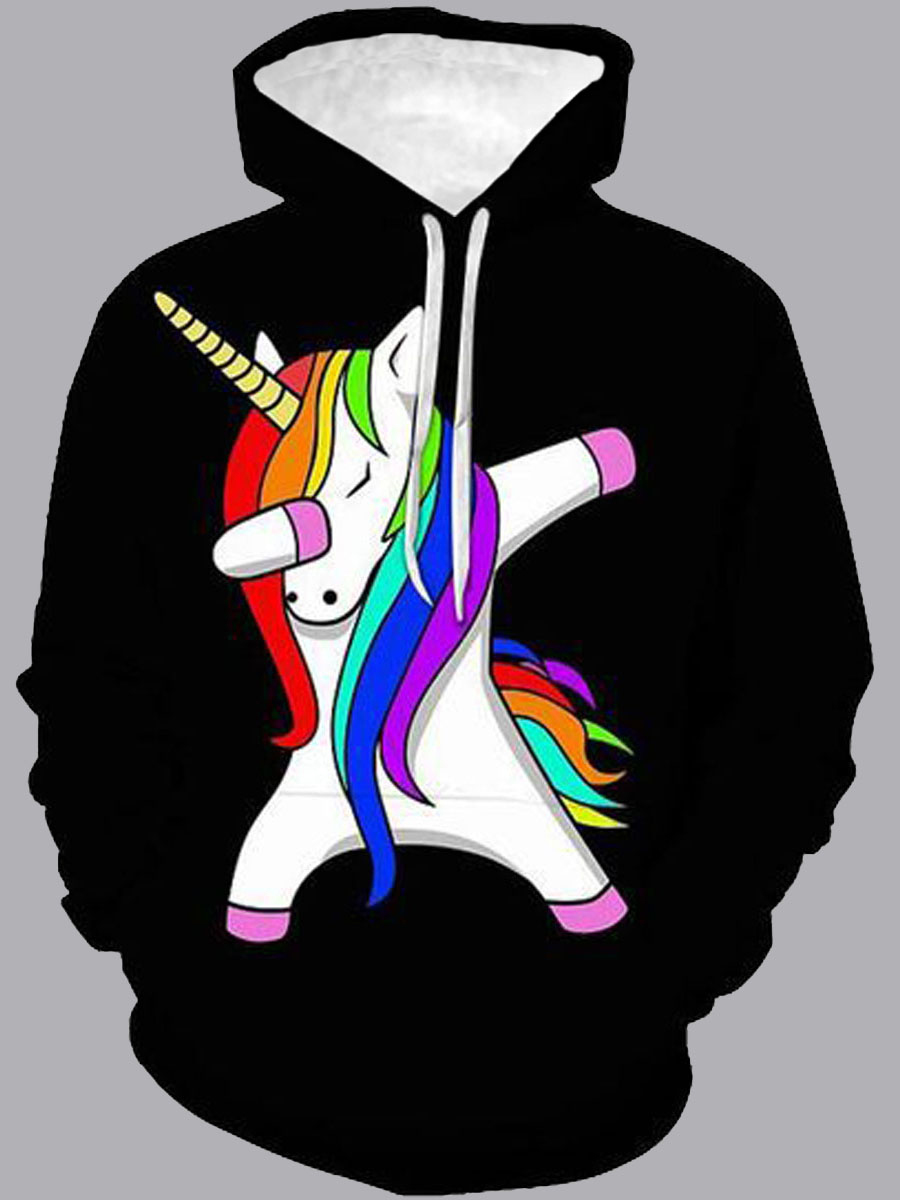 

Lovely Trendy Hooded Collar Cartoon Print Black Men Hoodie
