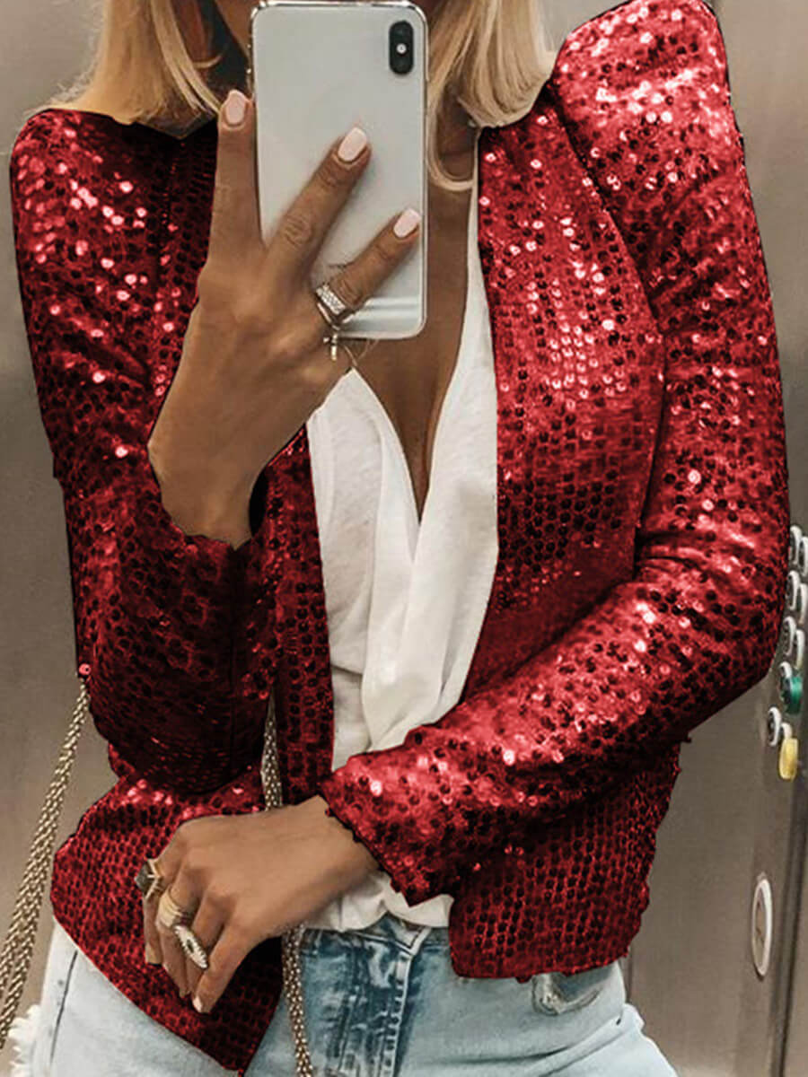 

Lovely Stylish Sequined Wine Red Blazer