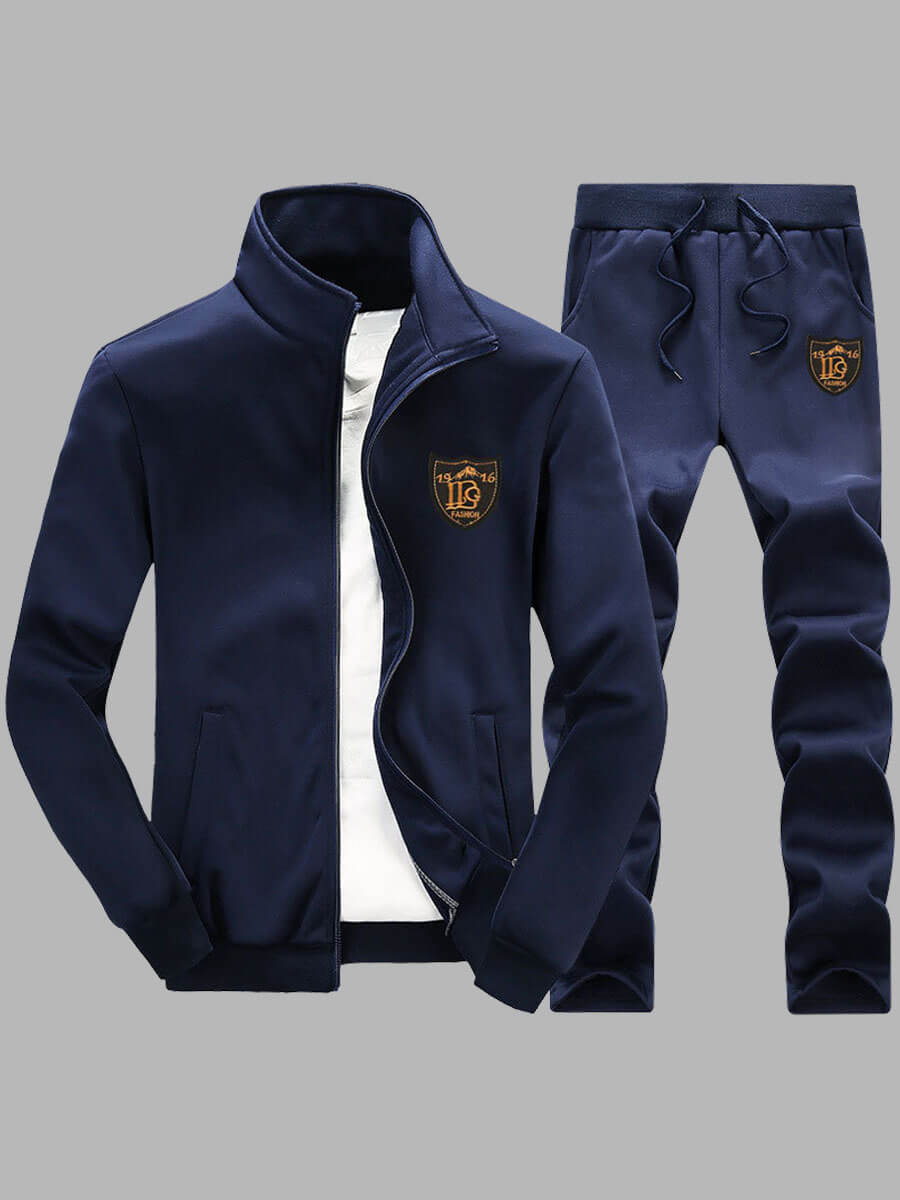 

Lovely Sportswear Zipper Design Deep Blue Men Two-piece Pants Set