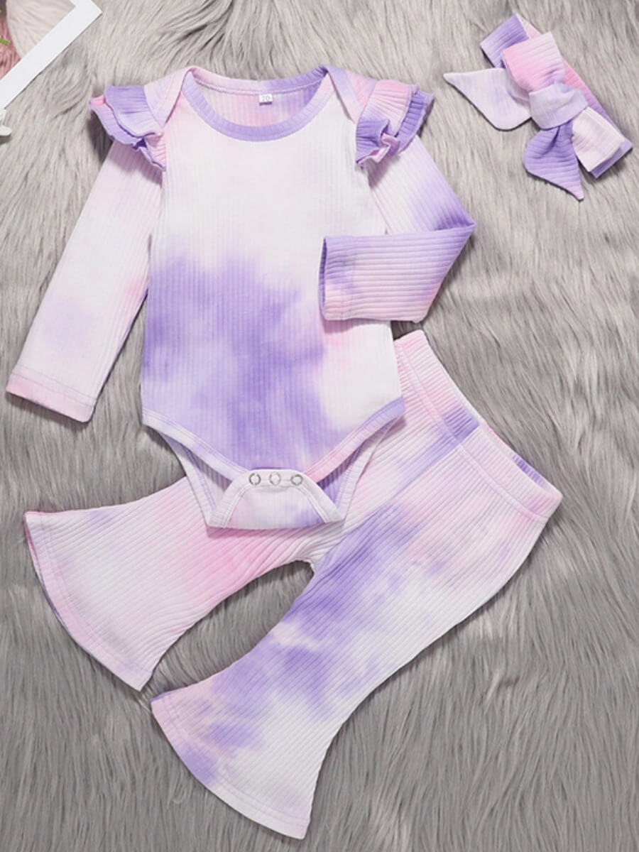 

Lovely Stylish O Neck Tie-dye Light Purple Girl Two-piece Pants Set