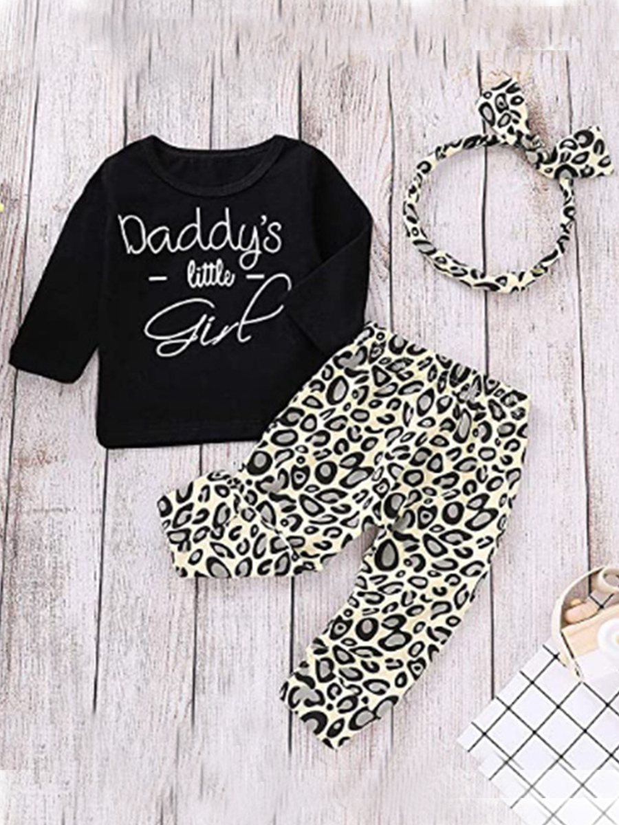 

Lovely Casual O Neck Letter Print Black Girl Two-piece Pants Set