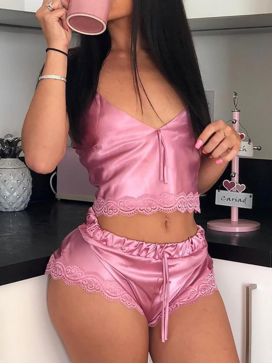 

LW Sexy Spaghetti Strap Lace Patchwork Pink Sleepwear