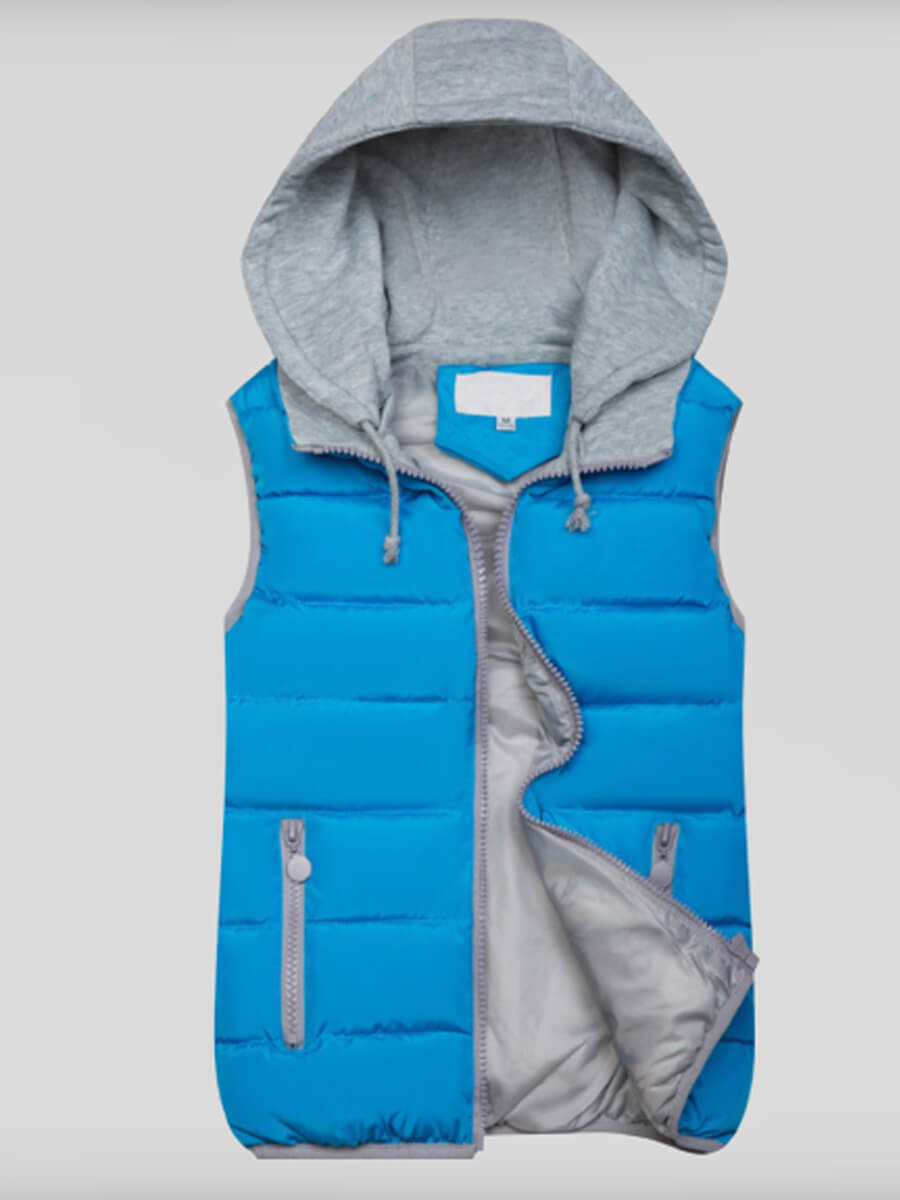

Lovely Casual Hooded Collar Patchwork Blue Waistcoat