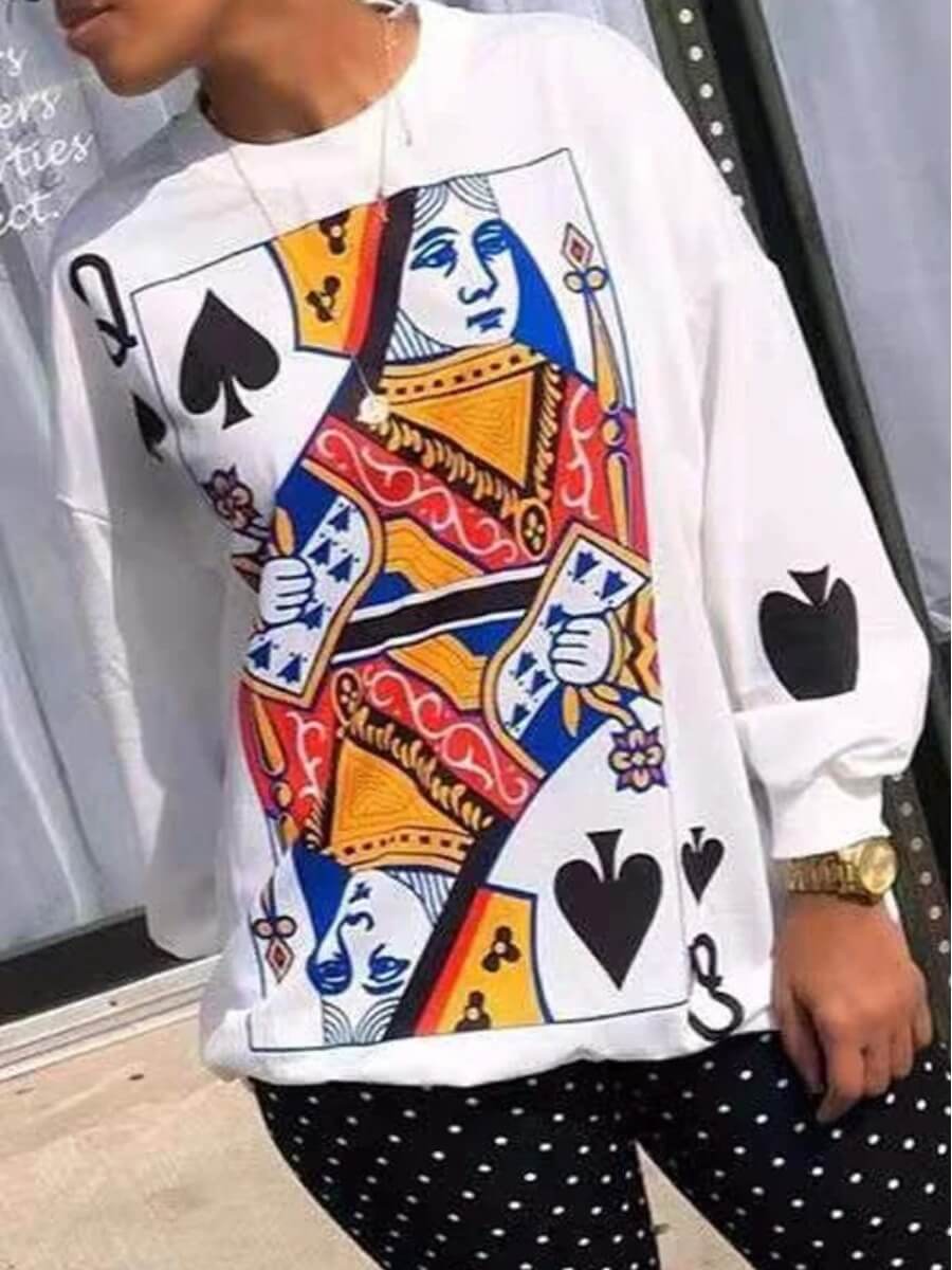 

Lovely Casual O Neck Print White Hoodie