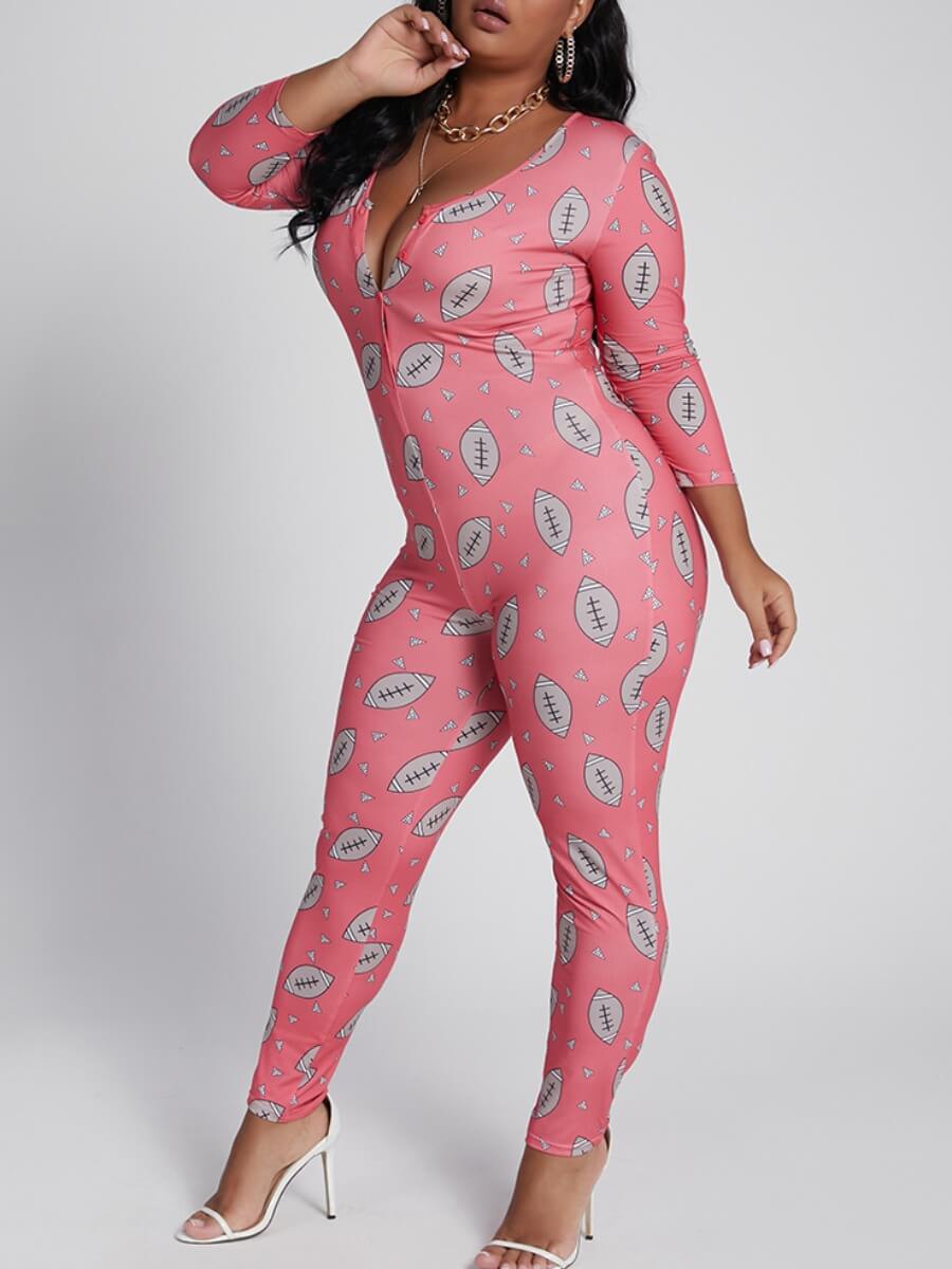 

Lovely Casual Print Pink Plus Size One-piece Jumpsuit