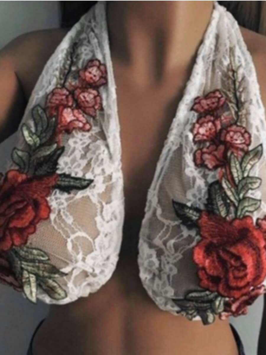 

Lovely Sexy Embroidered See-through White Loungewear