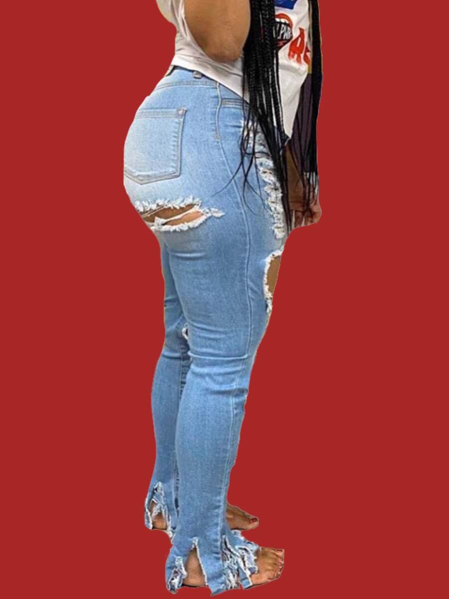 

Lovely Street Broken Holes Blue Jeans