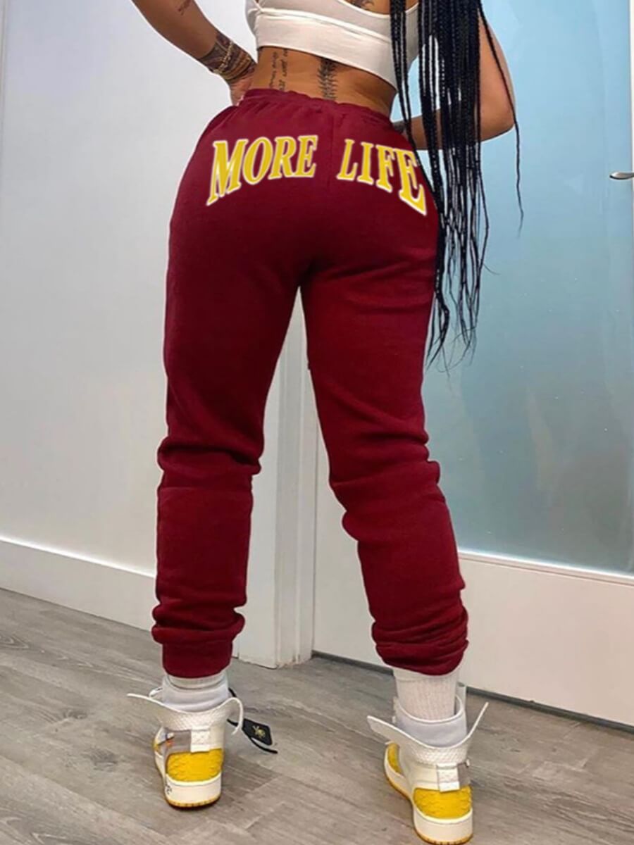 

Lovely Street Letter Print Wine Red Pants