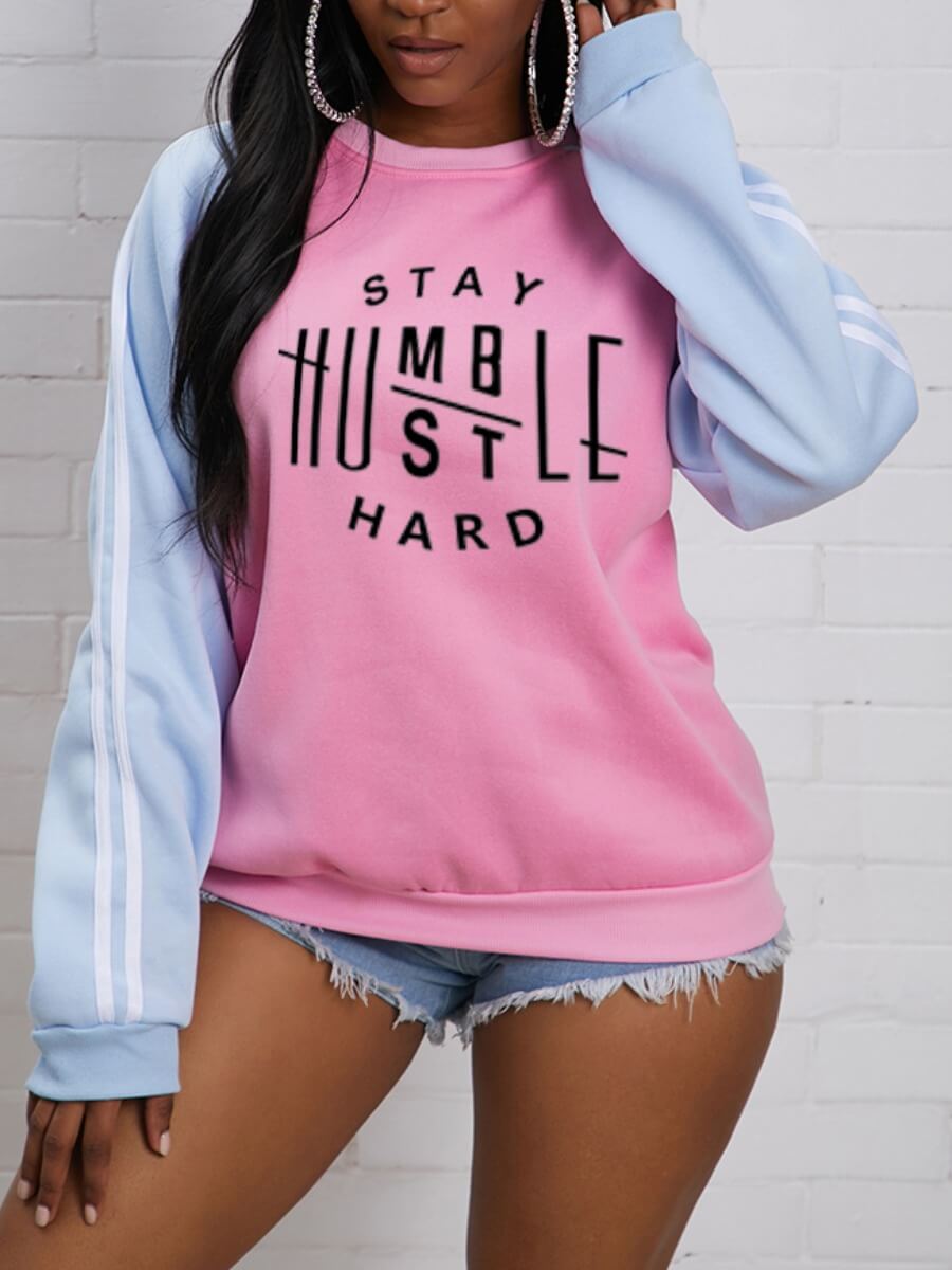 

Lovely Casual O Neck Letter Print Patchwork Pink Hoodie