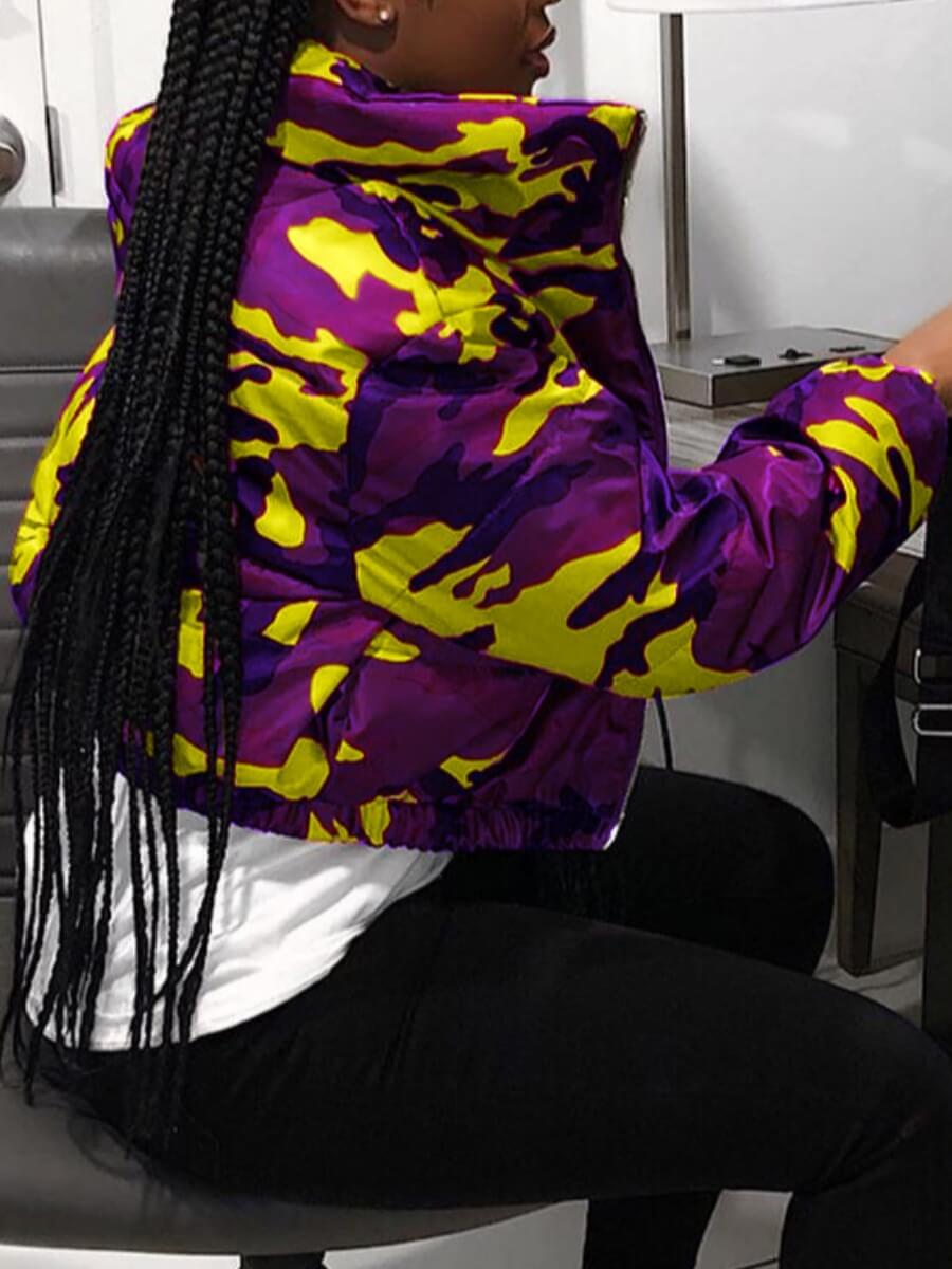 

Lovely Casual Turndown Collar Camo Print Yellow Parka