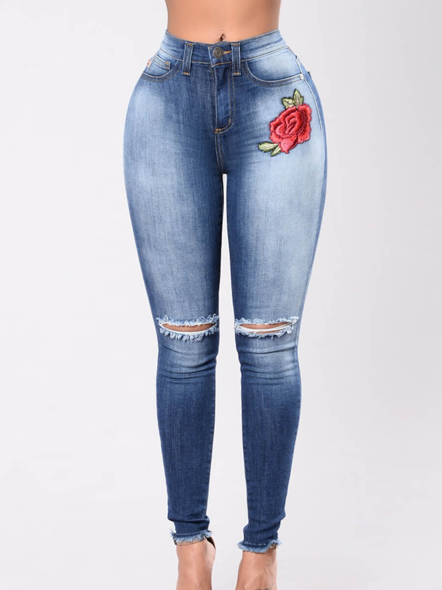 

Lovely Trendy Broken Holes Blue Jeans